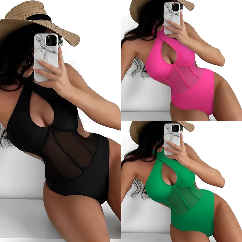 Ladies one-piece swimsuit bikini in nylon and spandex fabric available in three colours