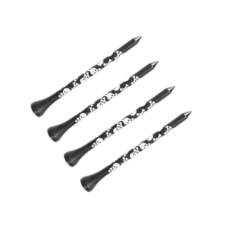 Black bamboo golf spike dowel pins with skull print in 70mm and 83mm lengths