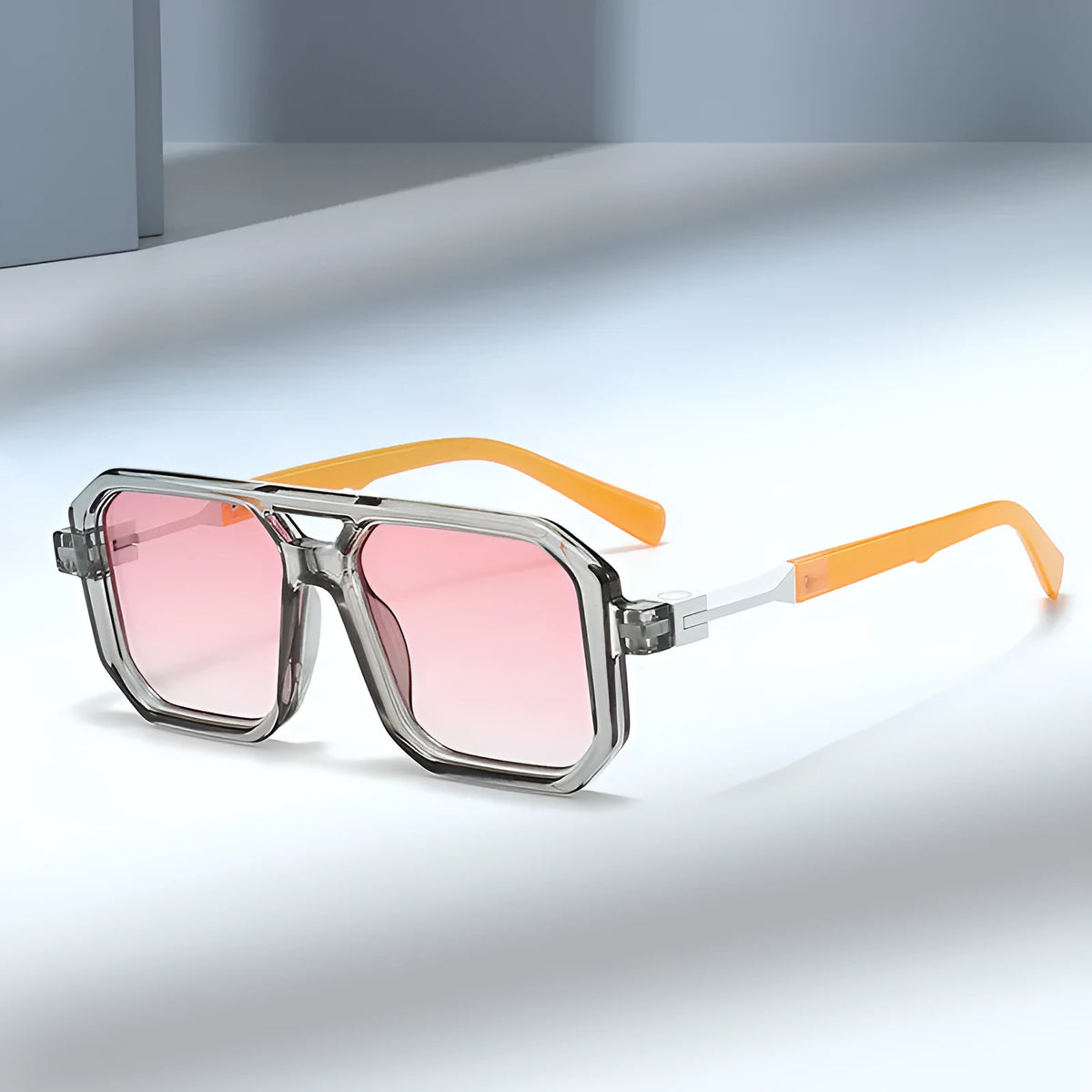 Retro double beam pilot catwalk style luxury sunglasses in various frame and lens colour combinations
