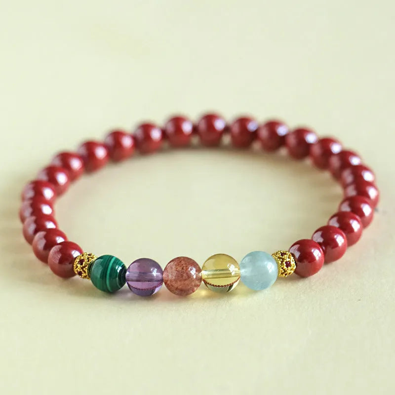 Purple gold cinnabar crystal string beads handcrafted bracelet 4mm or 6mm couple style