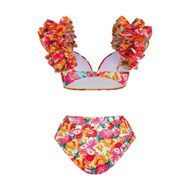 Women's floral high waist push up bikini swimsuit with skirt option