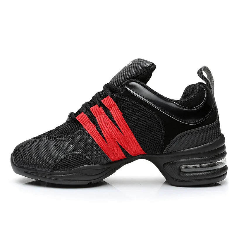 Women's jazz dance air cushion elevator shoes black gold colour cotton mesh upper side view