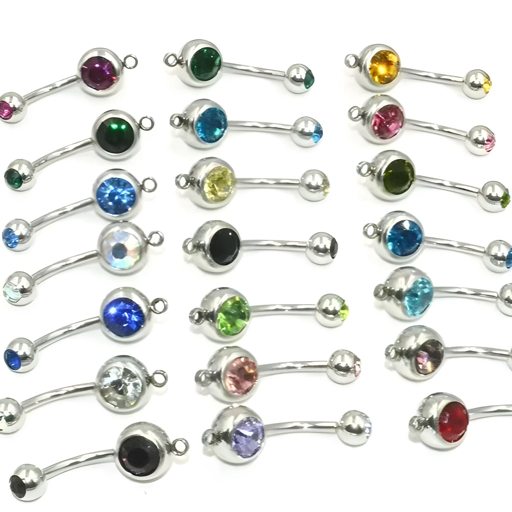 Czech diamond medical steel belly button ring, unisex fruit shape navel piercing in multiple colours