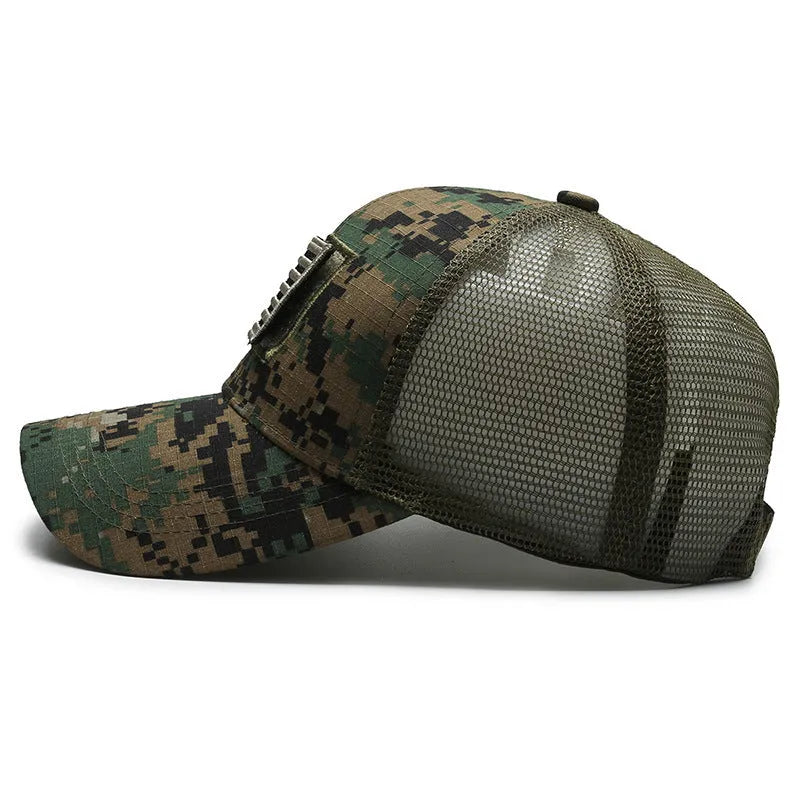 Tactical camouflage baseball cap with dome crown and adjustable Velcro closure