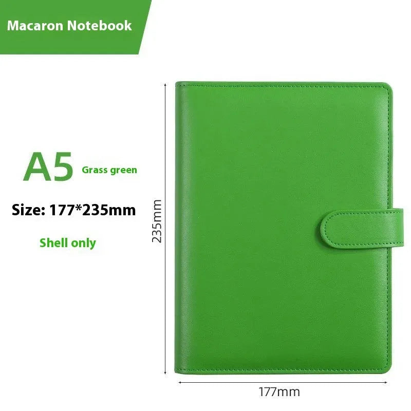 A5 solid colour PU leather notebook shell with zipper closure for loose-leaf binders