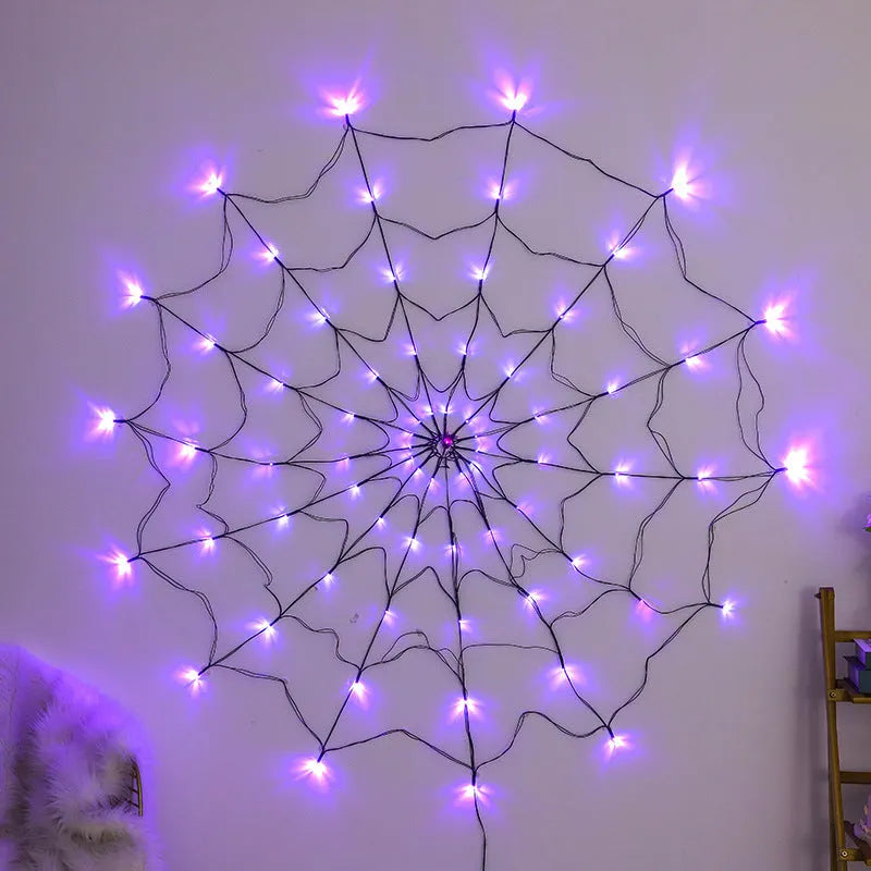 LED spider web lights 1.5m diameter PVC Halloween decoration outdoor battery operated