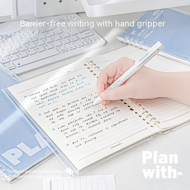A5 loose spiral notebook with PVC binding in white and blue colour options showing removable page function