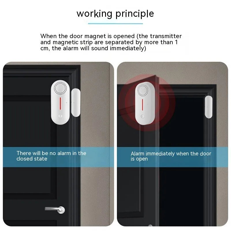 WiFi door magnetic sensor alarm with wireless connectivity and magnetic contacts for security