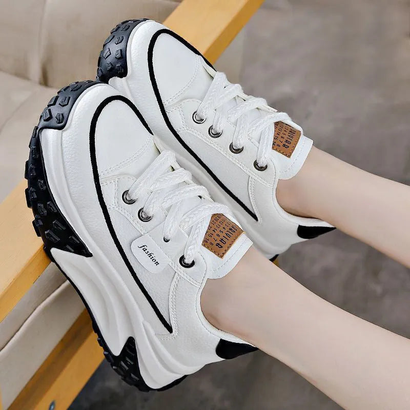 Women's breathable casual sneakers in black, white, or yellow with 4-6cm wedge platform heel