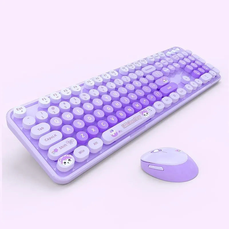 Wireless keyboard and mouse set in mixed colour design with photoelectric operation