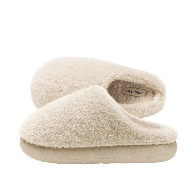 Non-slip winter insulated slippers with artificial wool lining and plush upper, available in five colours and sizes 36-45