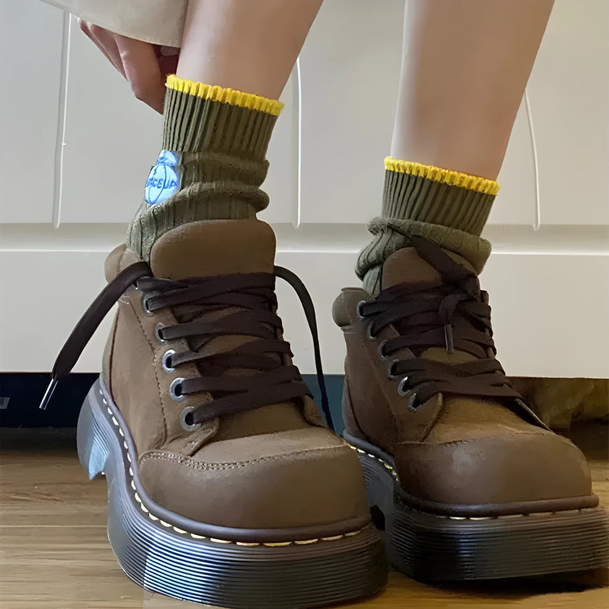 Brown matte synthetic leather retro boots with thick TPR sole, sizes 35-39