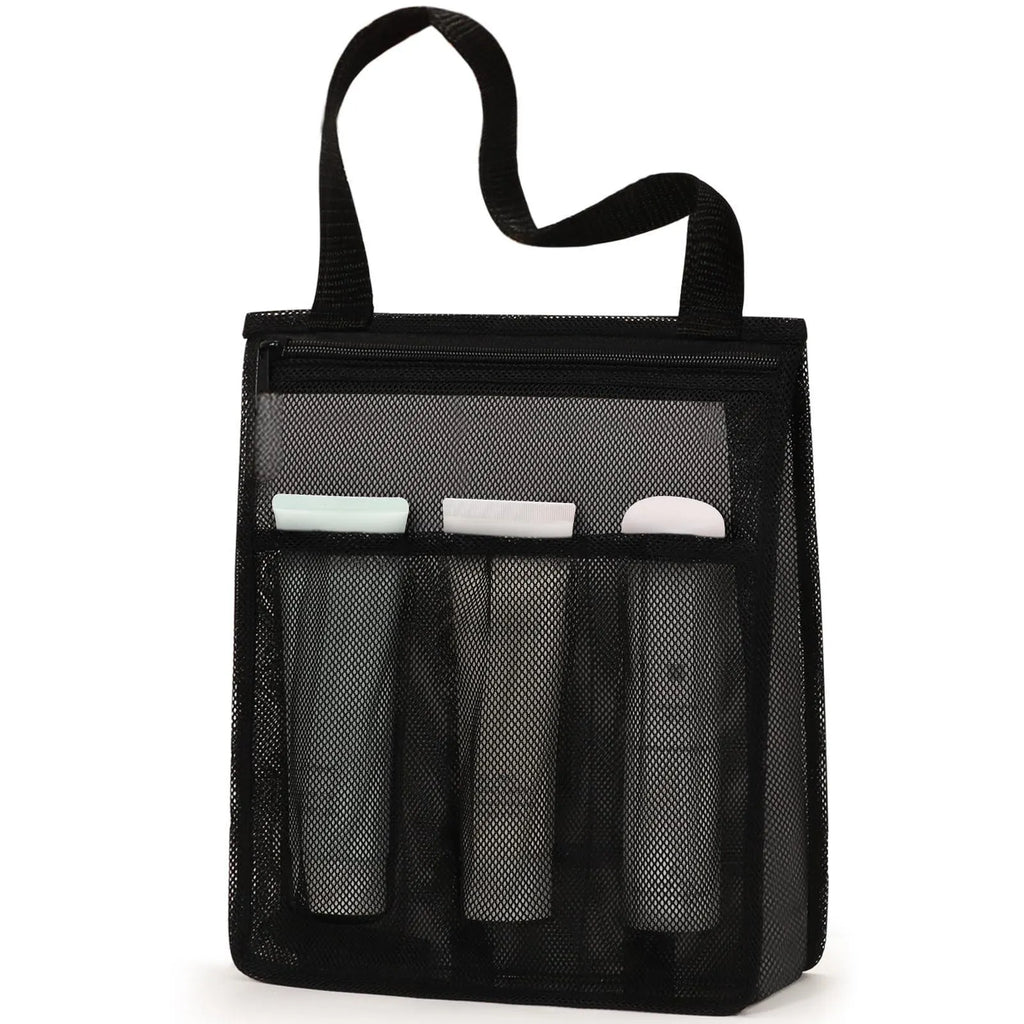 Black swimming gym bag with dry wet separation compartments and mesh net pocket
