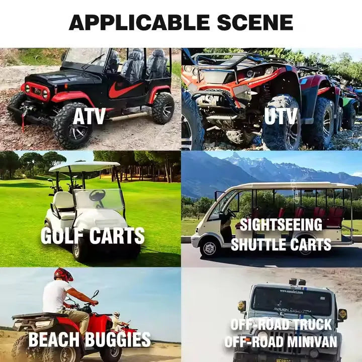 Personalised plastic Bluetooth speaker strip for mounting on a golf cart or ATV, showing speakers and connectivity ports.