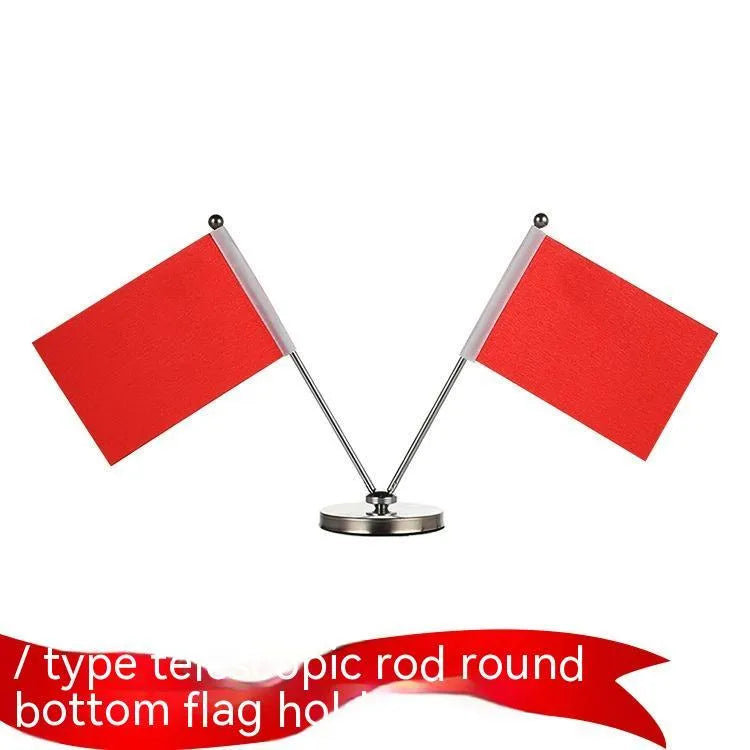Adjustable metal telescopic rod decoration with a coloured polyester flag on a stand, shown on a car dashboard.