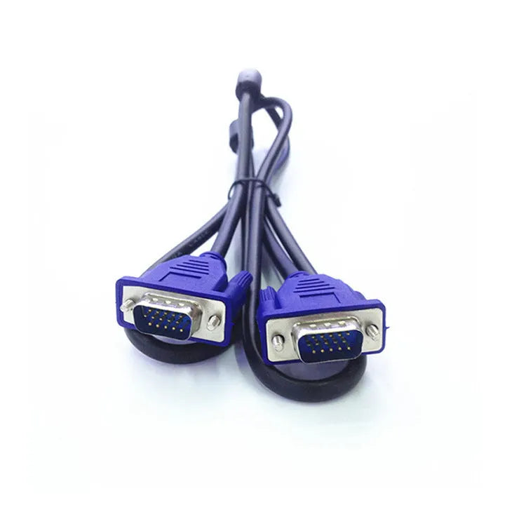 Black VGA cable with blue connector, 1.5 metres long for computer monitor and TV connections