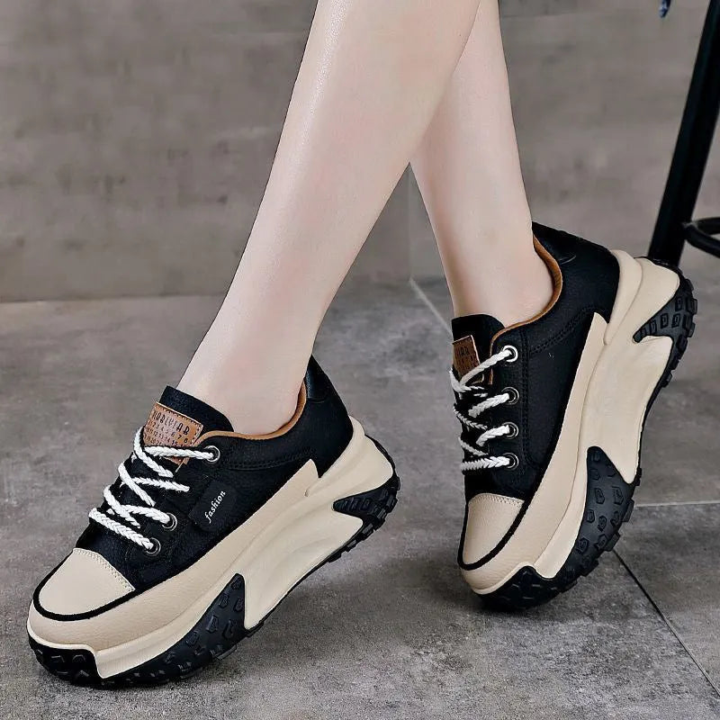 Women's breathable casual sneakers in black, white, or yellow with 4-6cm wedge platform heel