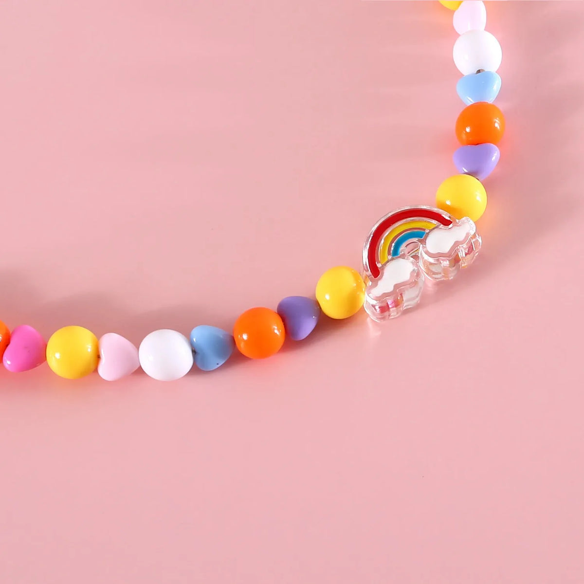 Colourful plastic pearl pet necklace with flower charm in rainbow, peach or small flower patterns