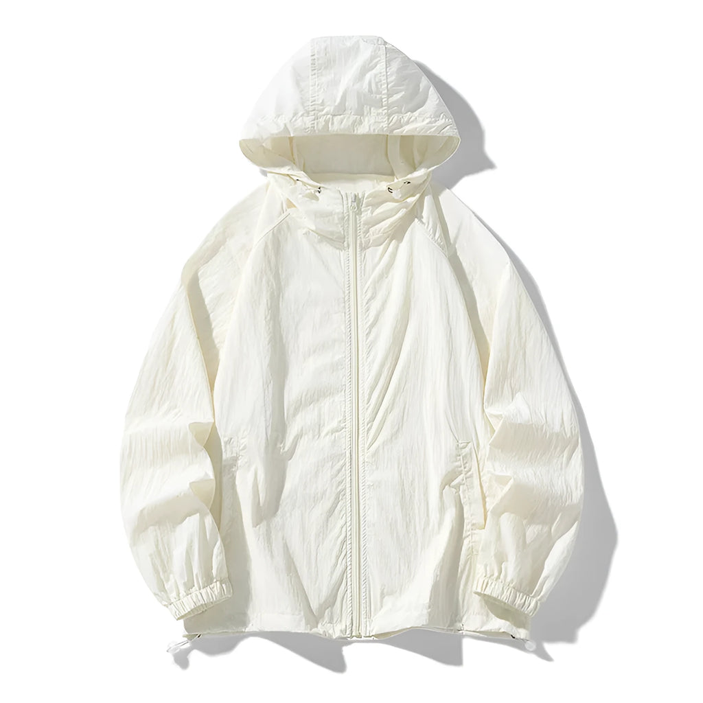 Lightweight nylon outdoor jacket in loose fit available in multiple colours including creamy-white and navy blue