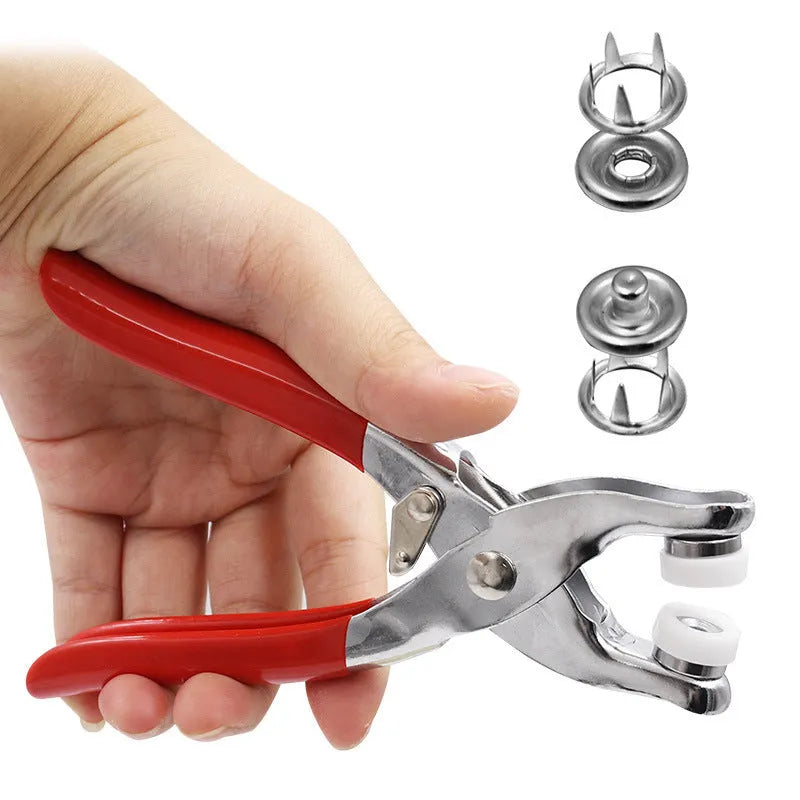 Metal hand pressure snap fastener pliers 9.5mm with 100 hitch buttons, tool steel, plastic handle, 125g