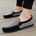 Men's grey canvas board shoes with round toe and rubber sole