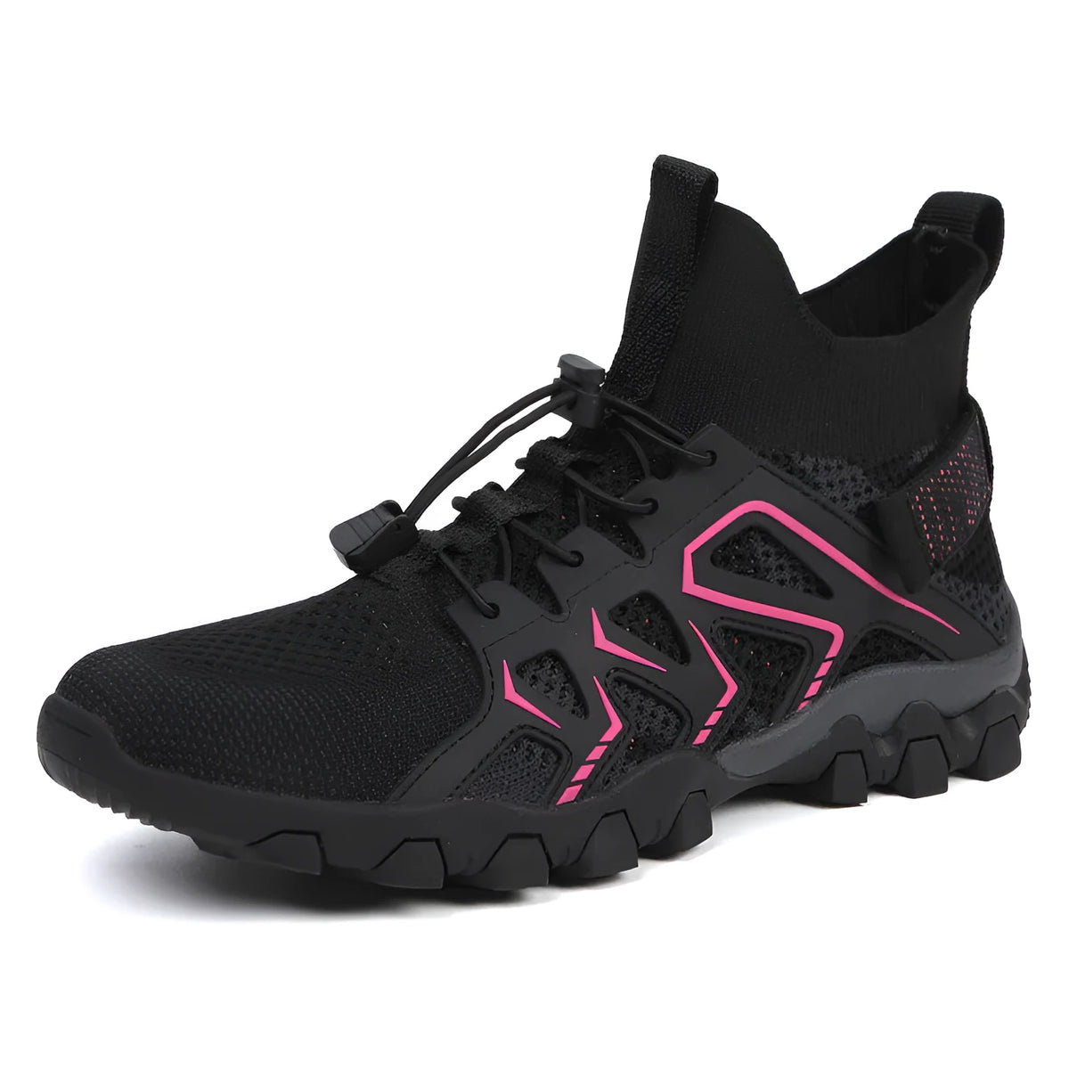 Unisex outdoor hiking shoes with breathable cloth upper and rubber outsole, available in four colours and sizes 35 to 50.