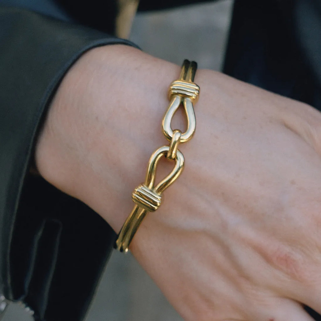 Stainless steel bracelet with buckle clasp, electroplated finish, connection link band, European American style