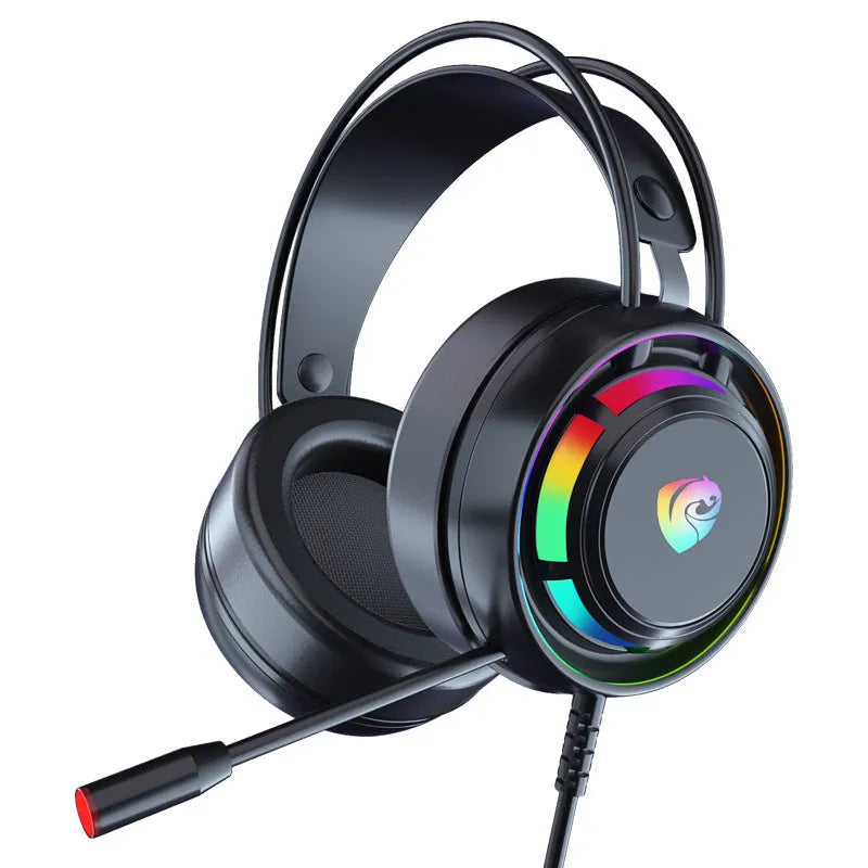 Black wired computer headphones with microphone, 50mm drivers, and 2.2 metre cable with 3.5mm and USB plugs