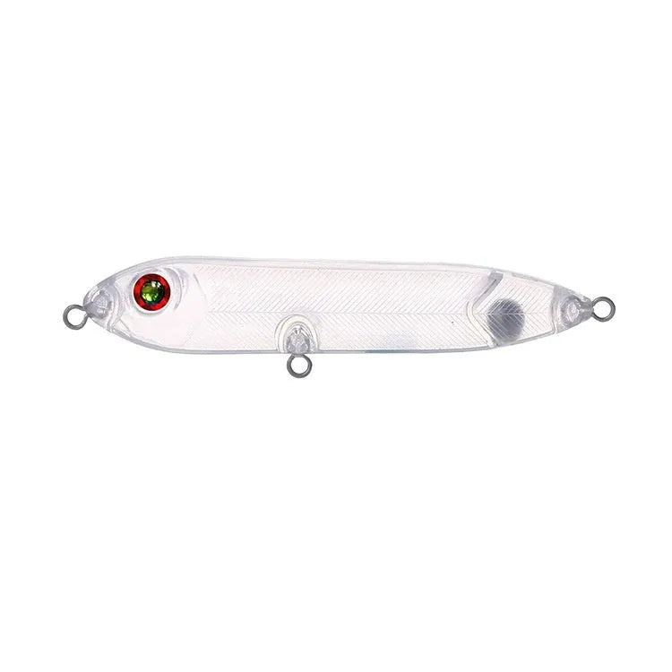 Transparent plastic DIY blank fishing lure body measuring 9.5cm long with a 7mm eye socket.