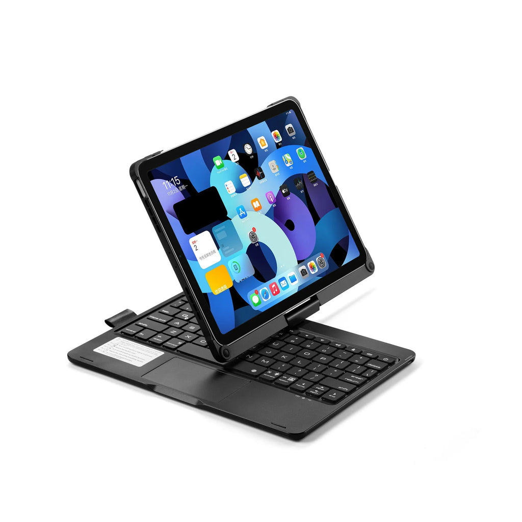 Rotating Bluetooth keyboard with touch backlight for iPad in black, rose gold or silver