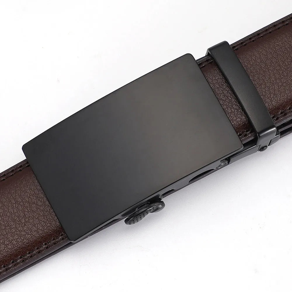 Men's automatic buckle belt in genuine cowhide leather, black finish, with alloy buckle