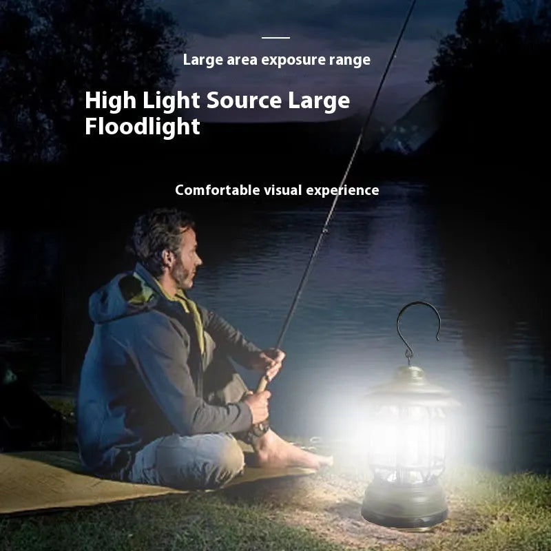 Portable camping head lamp lantern with magnetic base in black, red, or dark green showing 360° illumination