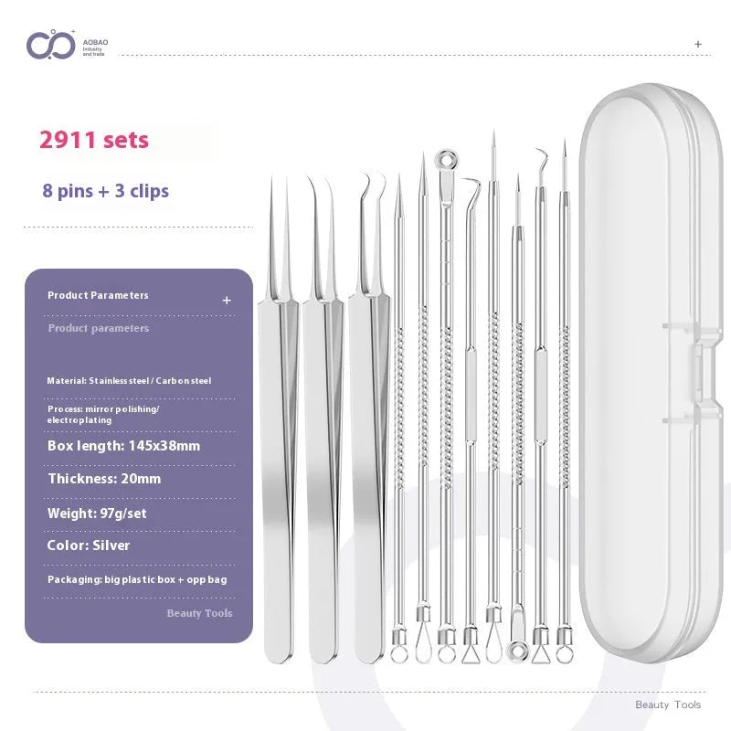 Four metal acne needle tools with pointed tips on a white background.