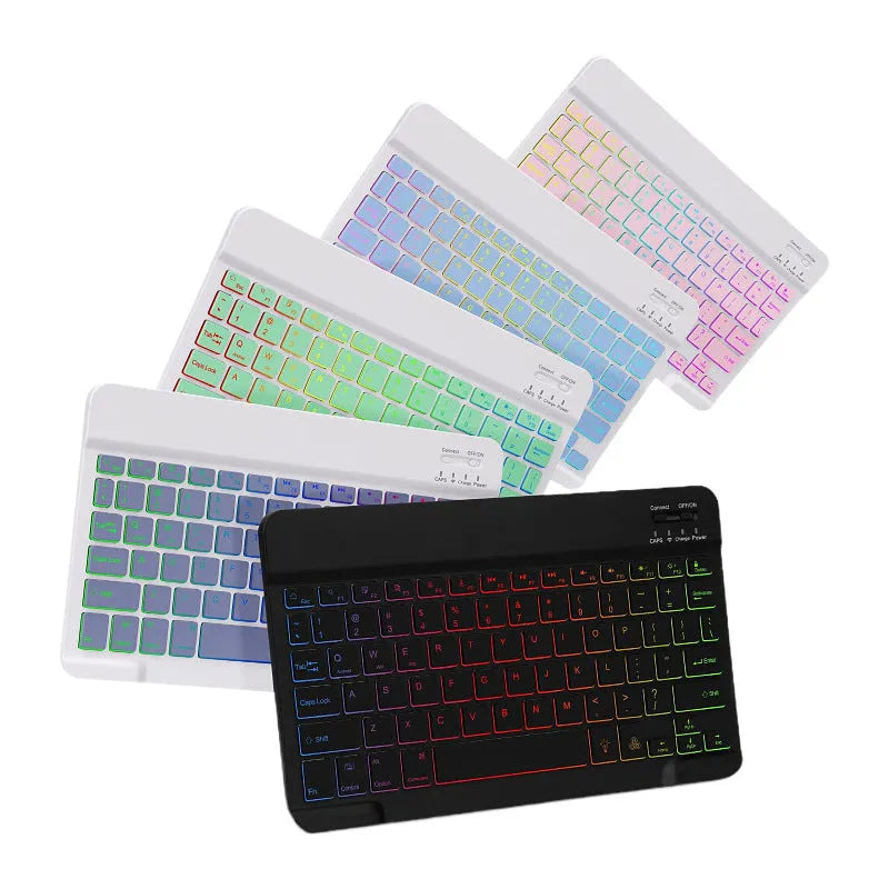 iPad protective leather case with luminous RGB backlit Bluetooth keyboard and optional mouse in various colours