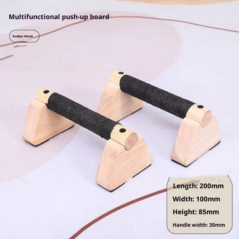 Pair of solid wood single parallel bars, beech wood, 30cm length, on a floor for fitness training