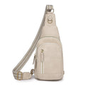 Soft PU women's crossbody bag in street-trend style with open pocket and sewing thread detail.