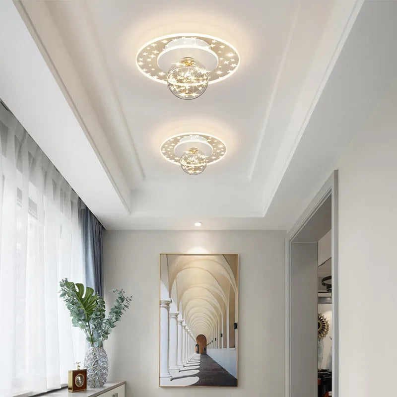 Modern simplicity style ceiling lamp for corridors in gold, black, or white finish with selectable LED colours.