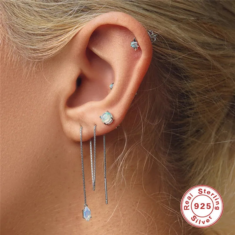 S925 sterling silver octagonal stud earrings with diamond and opal accents in gold or white gold colour