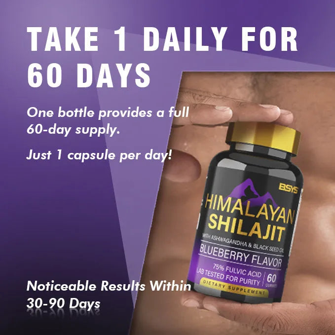 BSYS Shilajit Gummies 60's bottle containing 60 chewable shilajit gummies