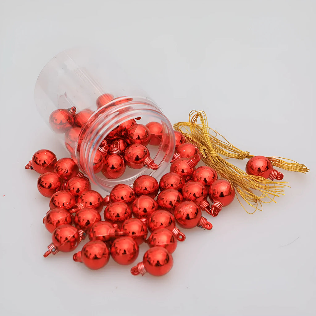 48 pack of plastic electroplated glossy mini Christmas tree hanging balls in six colours