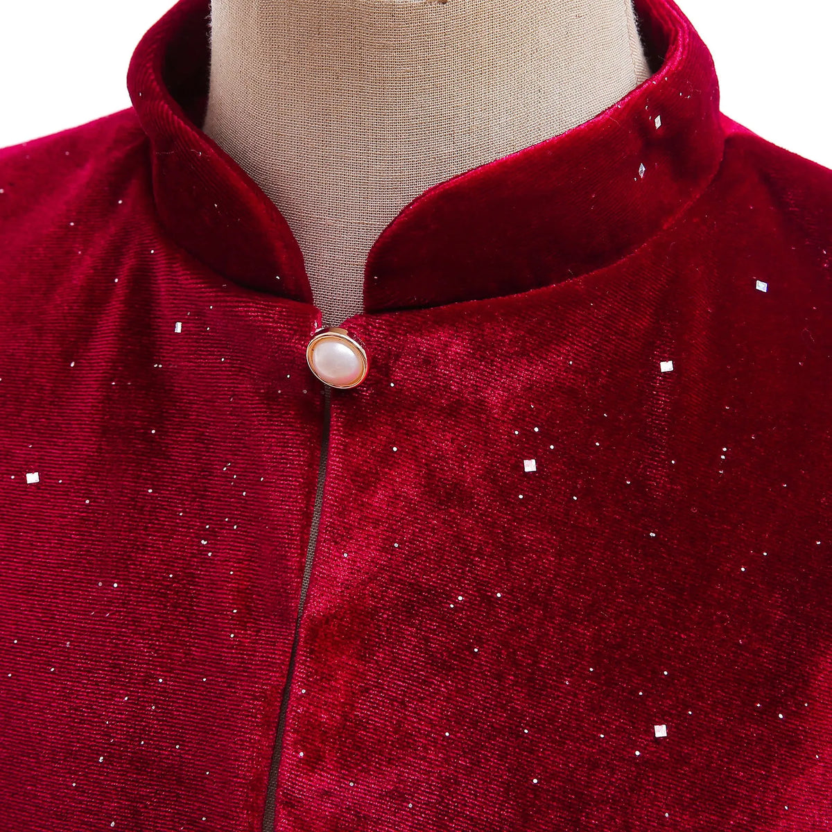 Girl's burgundy cape cloak with cotton lining, single-button closure, for autumn and winter, suitable height 100-150cm