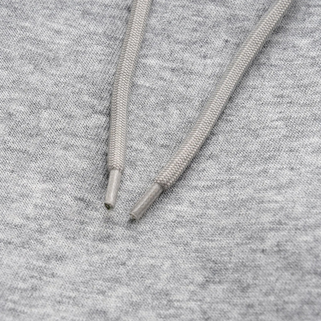 Men's grey straight-leg cotton casual trousers with an elasticated waistband laid flat.