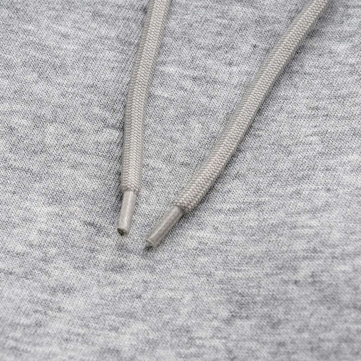 Men's grey straight-leg cotton casual trousers with an elasticated waistband laid flat.