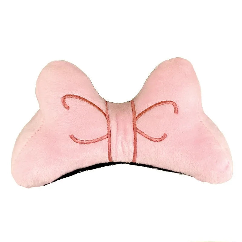 Plush bow tie helmet decoration in red, pink, or rose for motorcycle and ski helmets