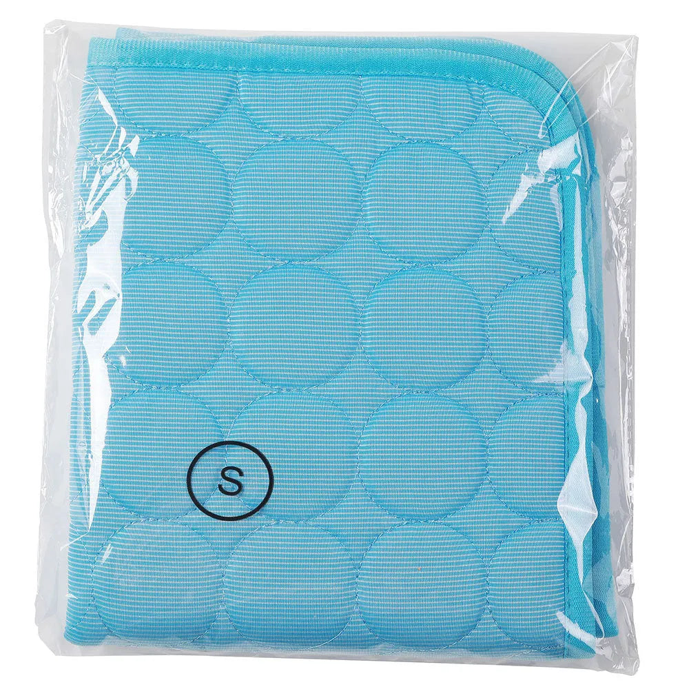 Ice silk dog cooling mat in blue edging, breathable mesh pet cold bed for small big dogs and cats