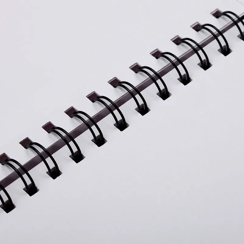A4 size coil bound sketchbook open flat on a table, showing blank 160g paper.