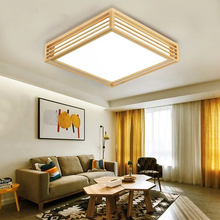 Solid wood ceiling lamp, Nordic wood art light, 35-65cm, 12-40W, 220V, remote dimming