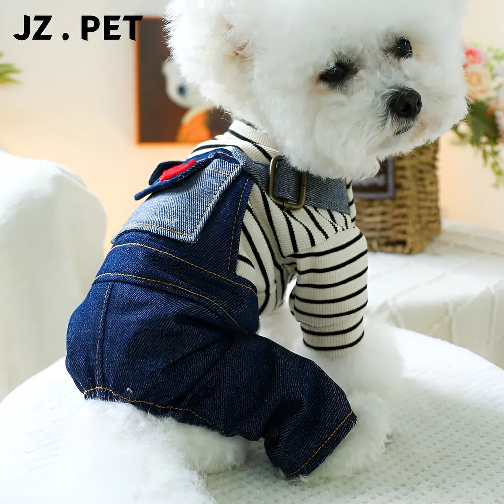 Retro denim suspender pants pet clothing for small and medium dogs in princess style