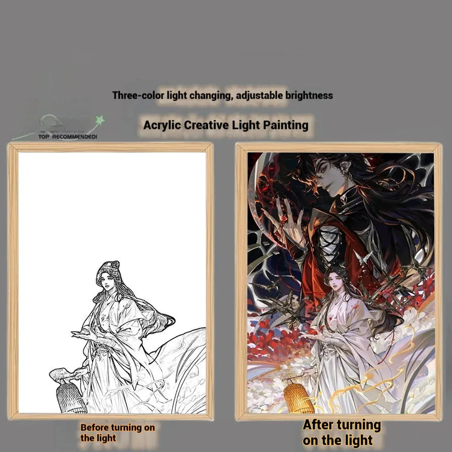 Xie Lian light painting in solid wood frame with PP paper picture, 23 x 17 cm or 31 x 22 cm, USB or rechargeable
