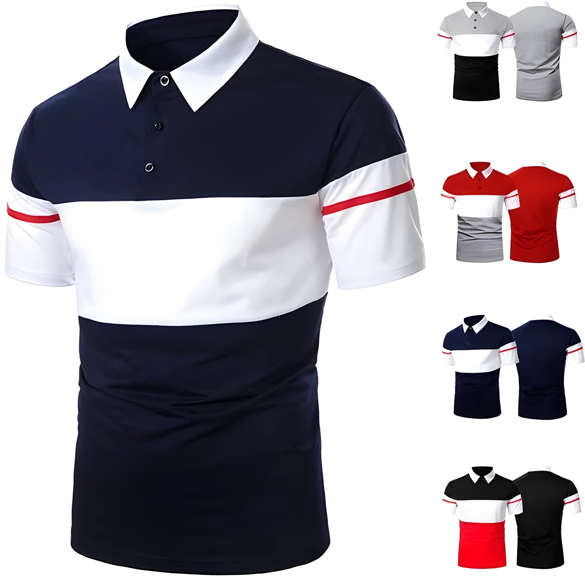 Men's cotton lapel slim polo shirt in gray with asymmetric style, short sleeves